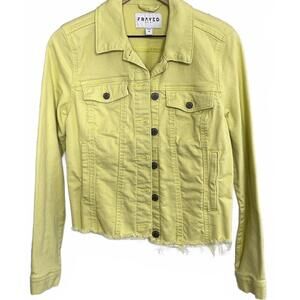 Frayed Jeans lemon-lime colored denim jacket. Size M